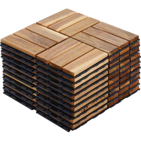 11 pièces de carrelage en bois d’acacia jaune, de dimensions 12” × 12”, conçues pour être utilisées comme sol extérieur. Idéales pour les terrasses, les balcons ou les côtés des piscines… (1/4)
