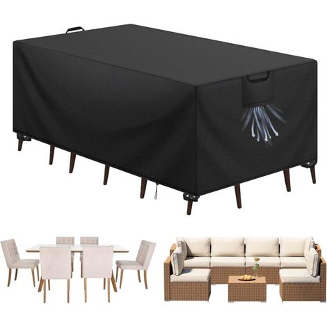 Gartenmöbelabdeckung, Tischplane, 420D Oxford-Gewebe, wasserdichte Schutzhülle für Gartenmöbel, Schwarz, 200 x 100 x 75 cm