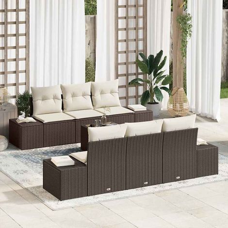 Conjunto de sofá de jardín 7 pcs Marrón Poliratán (1/5)