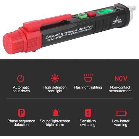 Détecteur de phase sans contact HT100P, testeur de tension AC avec lampe torche, indicateur de rotation triphasé (1/5)