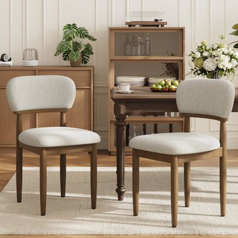COLAMY Lot de 2 Chaises de Salle à Manger en Bois Massif, Assise Rembourrée et Dossier Ergonomique, Tissu Texturé, Style Moderne, beige (1/5)