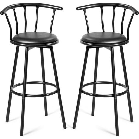 Sgabello Alto con Poggiapiedi, Set di 2 Sedie da Bar, Sedia Design Ergonomico, 101,5 x 56 x 55 cm (Nero) (1/5)