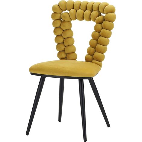 Chaise design jaune en velours et métal assise confortable - jaune moutarde velours (1/3)