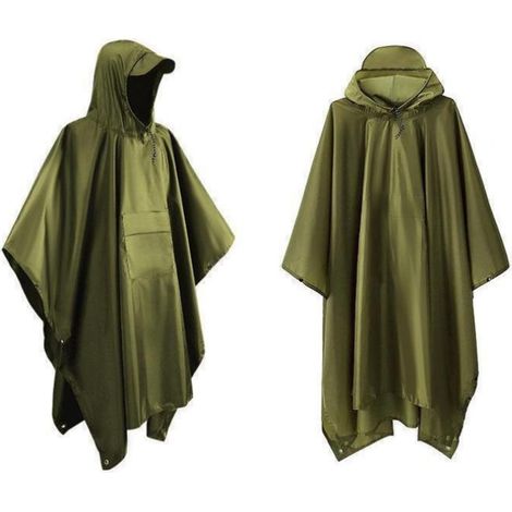 Imperméable poncho de camping, imperméable et résistant à la pluie pour la randonnée - vert - 140 x 210 cm (1/2)