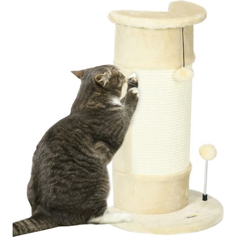 Rascador De Esquina De 58 Cm, Rascador Para Gatos Con Bola Rascadora, De Sisal, Blanco Crema