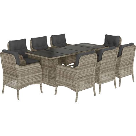 Set Pranzo da Giardino 9pz con Cuscini Grigio Chiaro Polyrattan vidaXL (1/5)