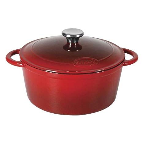 Cocotte ronde en fonte d'acier émaillée 2,5 Litres Ø21 cm - Extérieur rouge, intérieur blanc - bouchon en inox - toutes sources de chaleur y compris induction et four (1/3)