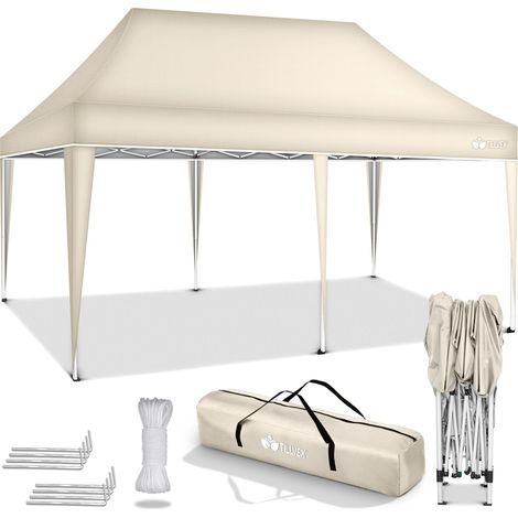 tillvex Pavillon 3x6m Beige wasserdicht Pop-Up Faltpavillon höhenverstellbar Gartenzelt UV Schutz 50+ Partyzelt mit Tasche für Garten