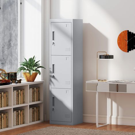 Archivador de acero de 3 puertas y 3 estantes, armario de oficina con cerradura de llave, ranuras de ventilación, armario multiusos para almacenamiento de documentos, para oficina en casa, 45x38x180cm