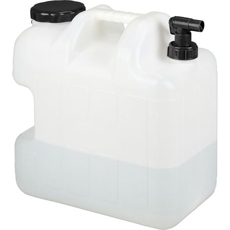 Relaxdays Tanica con Rubinetto, 25 Litri, Plastica Senza BPA, Coperchio, Manico, Bottiglia Viaggio Camping, Bianco Nero