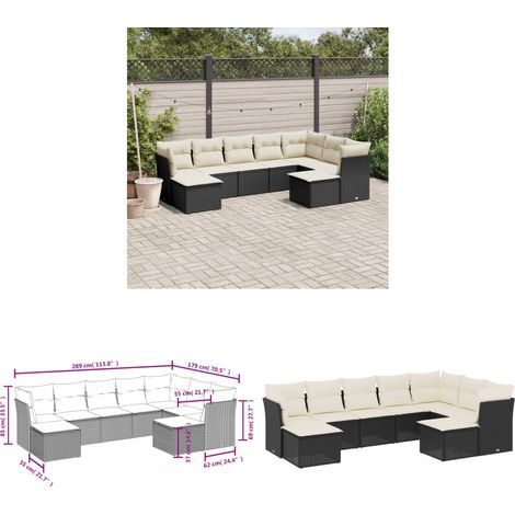 Salon de jardin 9 pcs avec coussins noir résine tressée - Salon De Jardin - Canapé Extérieur - Ensemble Salon De Jardin - Meuble De Jardin - Mobilier De Jardin - Home & Living (1/3)