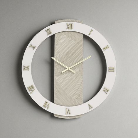 Orologio SCOTT rotondo D60 cm in legno rivestito con parato e dettagli Oro (1/2)