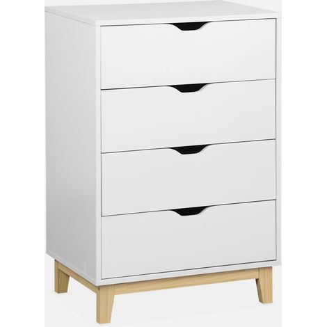 Cómoda efecto madera con patas de madera, 4 cajones (1/5)