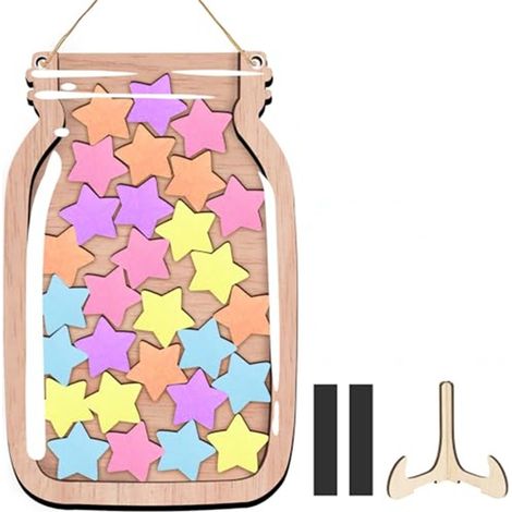 Tableau De Récompense Pour Enfants - Support En Bois Avec Bandes Magnétiques Et 45 Étoiles En Bois - Système De Suivi Comportemental (1/5)
