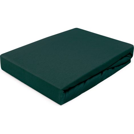 Sábana bajera ajustable de 90x200 cm, tejido elástico de punto 100% algodón, color verde oscuro. (1/5)