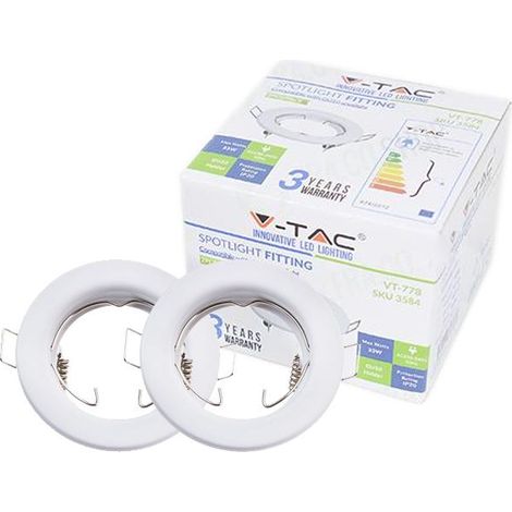 V-TAC VT-778 Portafaretto led ad incasso rotondo GU10 e GU5.3 (MR16) colore bianco - pack 2 pezzi - sku 3584 (1/10)