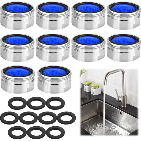 10-teiliges M22-Wasserhahn-Luftsprudler-Set, Wassersparer für Wasserhähne, inklusive 10 Wasserhahndichtungen, Wassersparer mit Außengewinde, Luftsprudlerdüse für Küchen- und Badezimmerarmaturen (1/5)