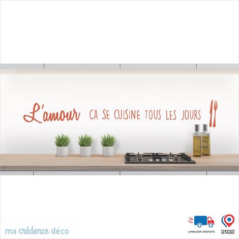 Crédence : L'AMOUR ÇA SE CUISINE 1 - Couleur Rouge saumon - Alu composite - 120 - 60 (1/3)