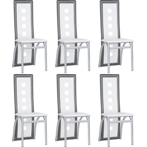 Esszimmerstühle 6er-Set,aus Kunstleder,für Küche,Esszimmer,Weiß+grau (1/5)