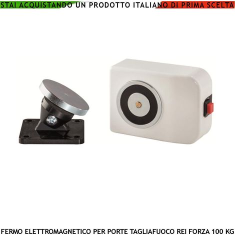 ELETTROMAGNETE FERMO BIANCO PORTE TAGLIAFUOCO REI FORZA DI TRAZIONE 100 KG ANTINCENDIO ALIMENTAZIONE 22/28 VCC (1/4)
