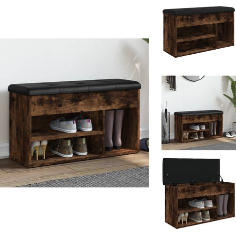 Banc à chaussures chêne fumé 82x32x45,5 cm bois d'ingénierie - Banc Chaussure - Banc Entrée - Rangement Chaussures - Meuble Entrée - Banc Coffre (1/5)