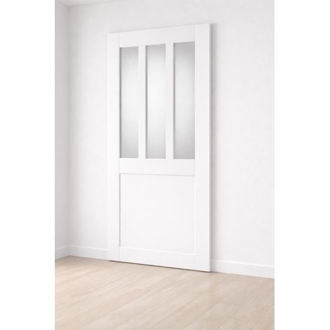 Puerta corredera de taller blanca con vidrio esmerilado H204 x L73 cm, Gd Menuiseries