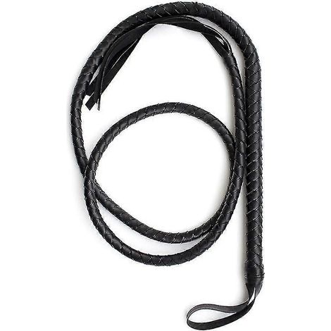 Fouet d'équitation de 1,9 m en cuir et daim tressé (noir) - E (1/3)