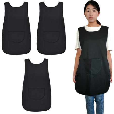 Tablier Sans Manches - Polyester Coton - Protection Avant Arrière Complète - Poche Centrale - Unisexe - Pour Salon De Coiffure Cuisine Service - 1 Pièce (1/5)