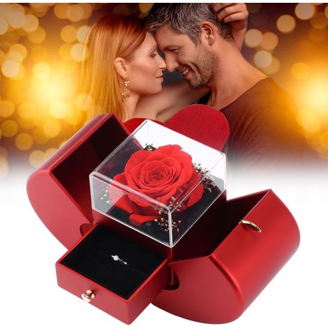 Apfelförmige Geschenkbox mit künstlicher Rose und Geheimfach – Schmuckkästchen für Uhren, Armbänder, Halsketten – Ideales Geschenk für Geburtstage, Weihnachten, Valentinstag, Hochzeiten (1/5)