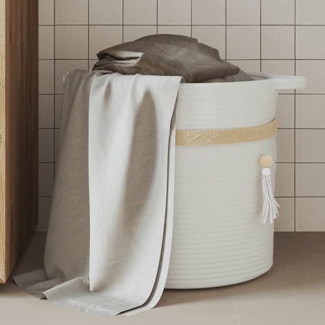 vidaXL Panier de rangement blanc Ø38x36 cm coton (1/5)