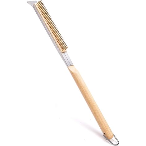 Brosse pour four à pizza de 53 cm avec grattoir - Brosses en laiton - Brosse de nettoyage pour pierre à pizza en fil de cuivre - Accessoires pour four extérieur (1/5)