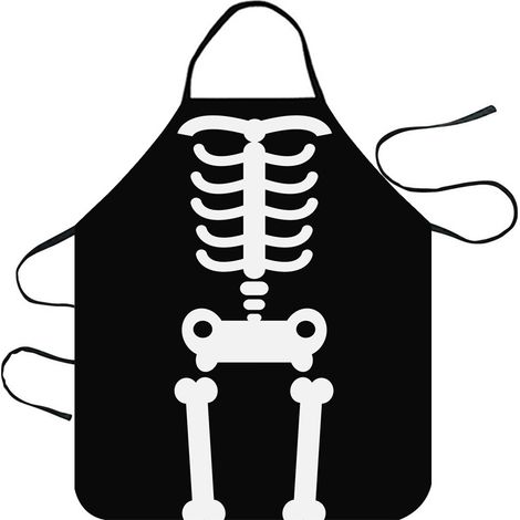 Tablier de cuisine 1 pièce avec motif squelette, sans manches, pour adulte, noir, pour une expérience d'utilisation créative et pratique, 60 x 73 cm (1/4)