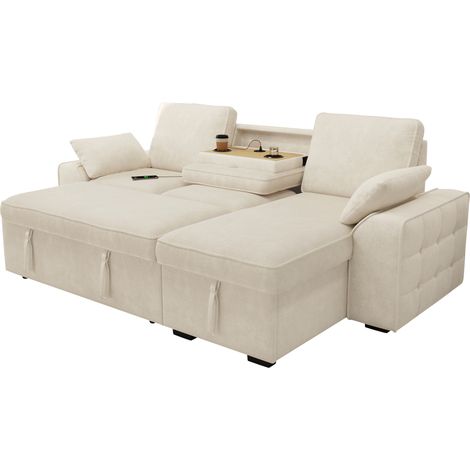 Divano angolare 3 posti letto con contenitore, chenille beige, 237 x 141 x 86 cm (1/5)