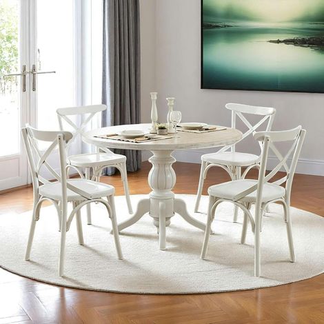 Table ronde blanche - bois effet usé ⌀120 cm TENA (1/4)
