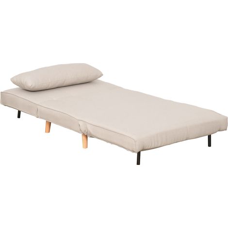 HOMCOM Poltrona Letto Singolo Beige con 4 Gambe a Scomparsa Schienale Regolabile
