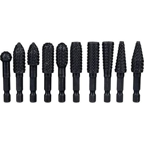 Lntyq 10Pcs Ensemble de Râpes Rotatives pour Fraises 6.35 mm Fraises Rotatives de Poignée Hexagonale en Acier Carbone Outil de Sculpture pour Sculpture sur Bois, Polissage Métaux, Gravure, Noir (1/5)