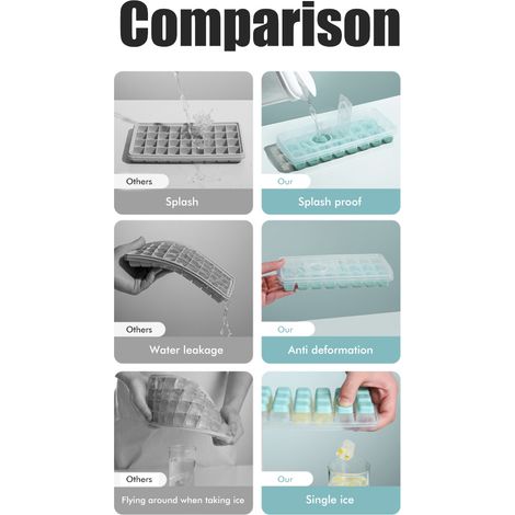 Bac à glaçons 24 compartiments avec couvercle, anti-débordement, en silicone. (1/5)