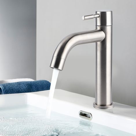 Robinet à eau froide en acier inoxydable G1/2 brossé, accessoire de salle de bains, pour lavabo (1/5)