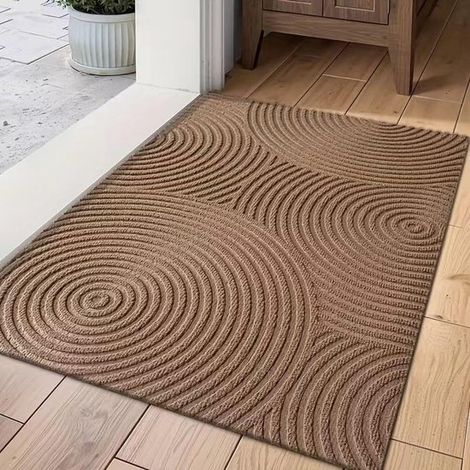 Alfombra de entrada universal lavable para interiores y exteriores, con diseño de ondas de agua y resistente al polvo (45x75cm, marrón). (1/4)