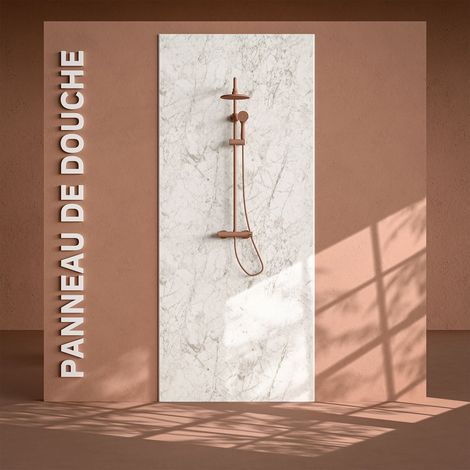 Mon Marché Déco – Panneau mural de douche PVC marbre de Carrare 240x100x1 cm – Finition brillante et lisse – 100 % étanche pour installation facile