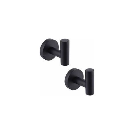 Lot de 2 crochets muraux porte‑serviettes en inox SUS304, noir mat – (1/5)