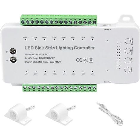 Contrôleur de détecteur de mouvement LED pour escaliers DC12V 24V 16 canaux, variateur de veilleuse PIR d'intérieur pour escaliers, bande flexible (A) (1/5)