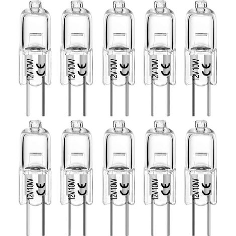 Ampoules halogènes G4 10W 12V T3 JC Type 2 broches de remplacement de base pour paysage sous armoire Puck Light Track Lighting Dimmable (10 Pack) (1/4)