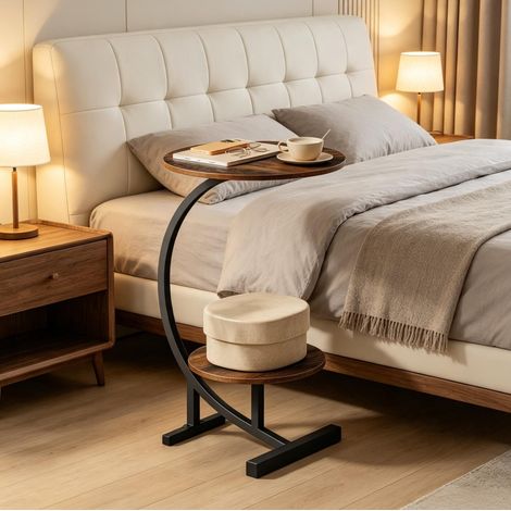 Beistelltisch 40/30 cm in Rustikales Braun mit 2 Ablagen aus MDF und Metall (1/5)