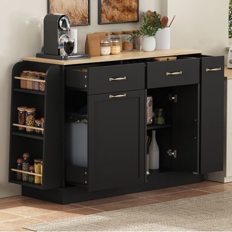 Mobile da cucina nero con vano raccolta rifiuti e ripiano portaspezie HAVRYA (1/5)