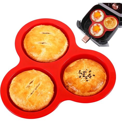 Moule à gâteau en silicone antiadhésif réutilisable pour friteuse à air, moule à muffins et à œufs pour petits-déjeuners, sandwichs, gâteaux et crêpes, rouge (1/5)