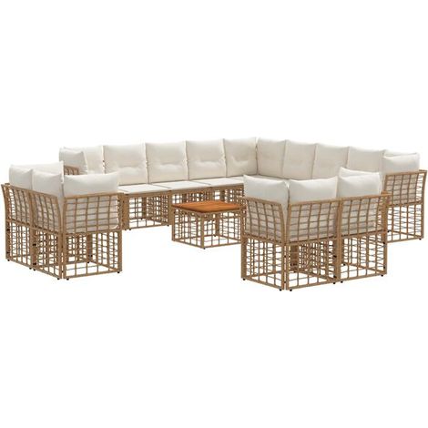 Ensemble de Canapé d'Extérieur 14 Pièces, Couleur Blanche Naturelle et Crème (1/5)