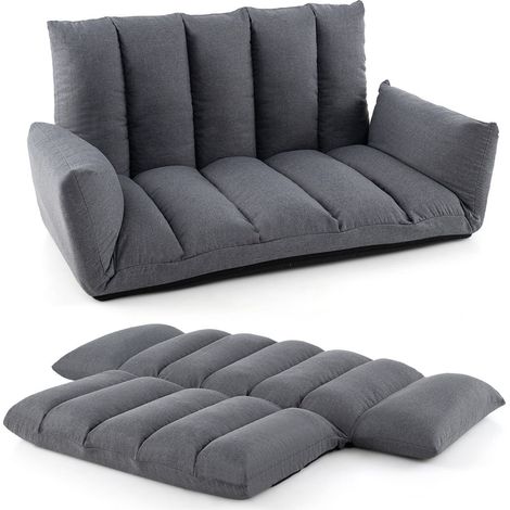 Canapé pliable au sol 119 x 76 x 60 cm confort personnalisable réductible au rangement scandinave en tissu gris