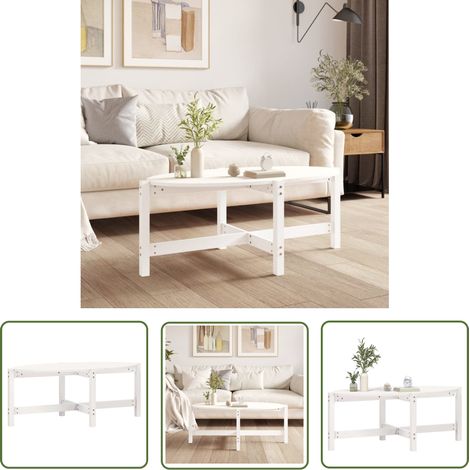 The Living Store Couchtisch Weiß 118x63x45 cm Massivholz Kiefer - Couchtisch - Holzmöbel - Esszimmertisch - Wohnzimmerstil - Kiefernholz (1/5)