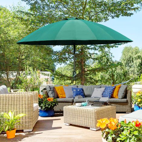 Outsunny Parasol droit parasol de jardin inclinable rond avec 18 baleines manivelle mât en métal fibre de verre Ø 2.5 m polyester haute densité vert